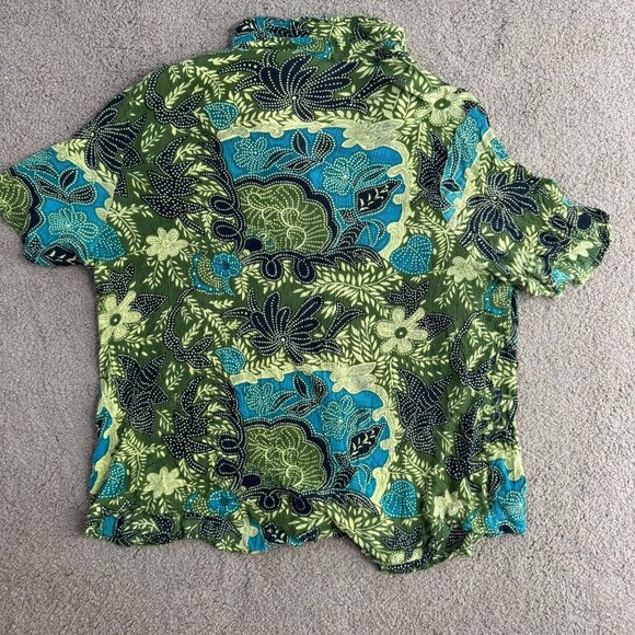 Vtg White Stag Shirt Womens Plus Size 22/24 Green Button Up Floral Flowy Texture - Picture 6 of 7
